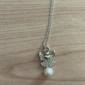 Vantel Pearl With Me Forever Angel Charm Necklace With White Pearl